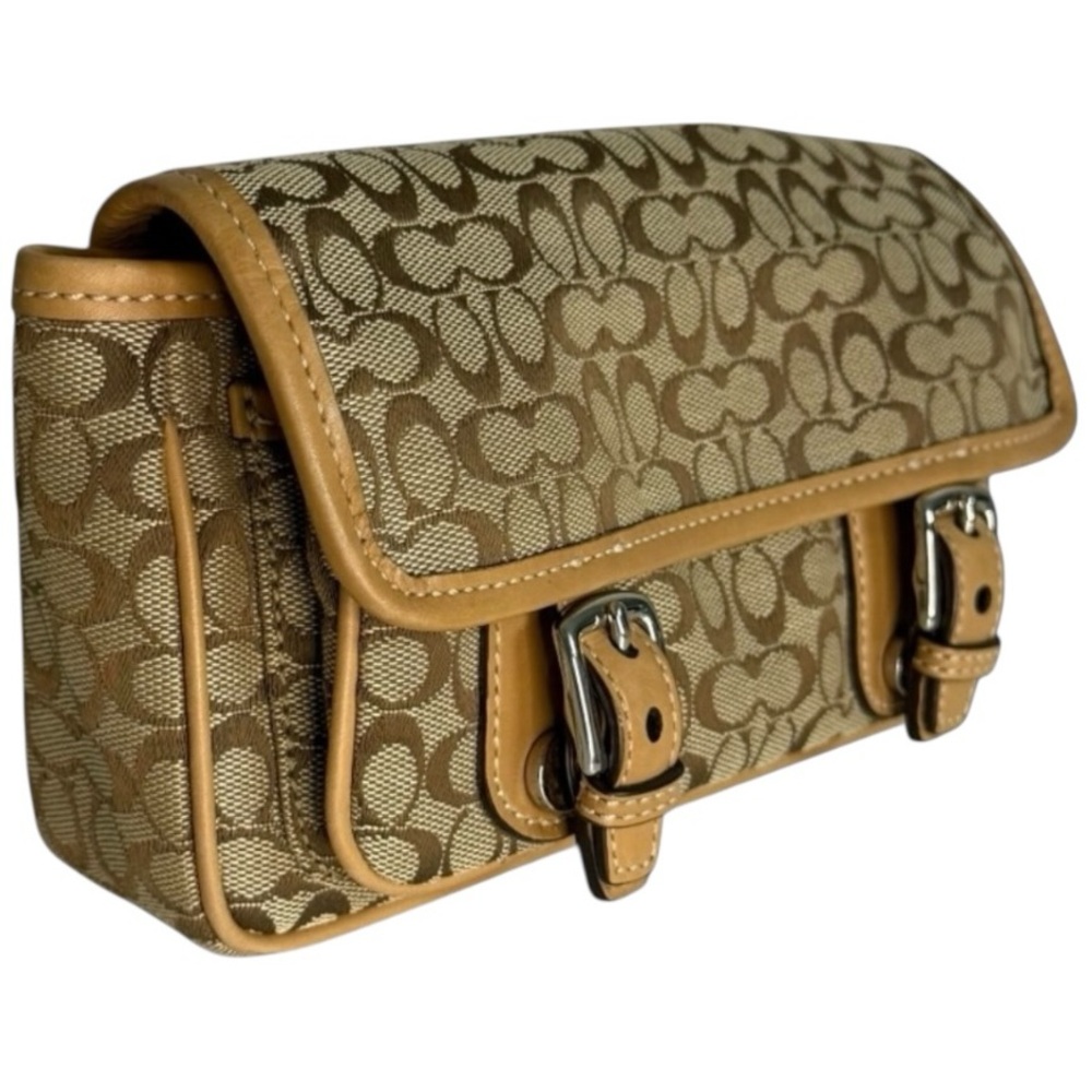 Coach Vintage Y2K Signature Jacquard Belt Bag Crossbody Tan Leather w Dust Bag - Picture 3 of 10